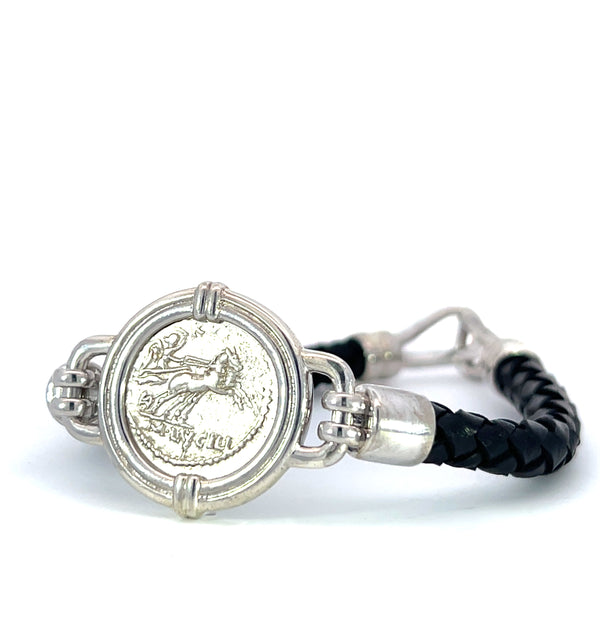 Roman Silver & Leather Bracelet