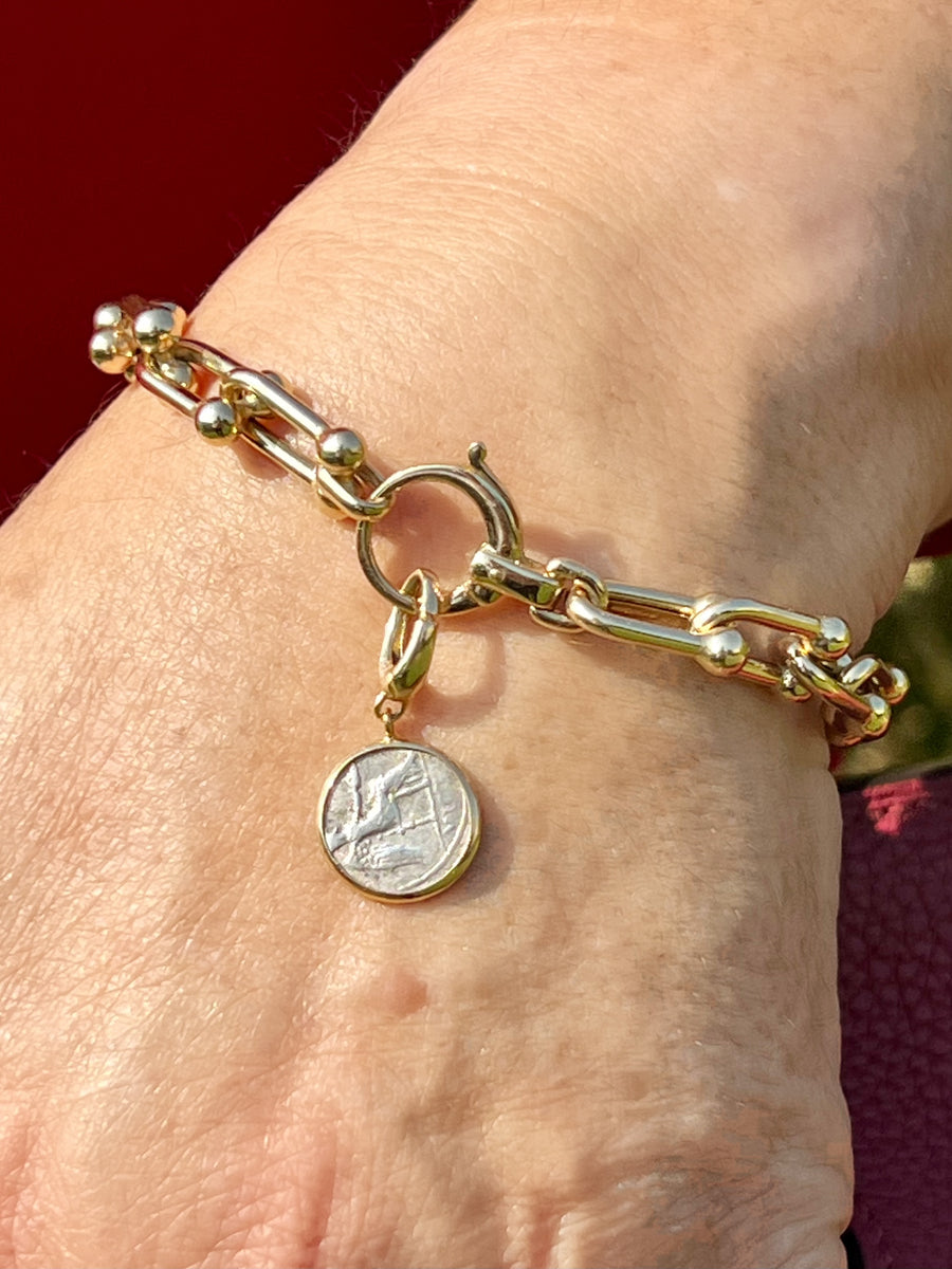 Victory Charm & Gold Link Bracelet