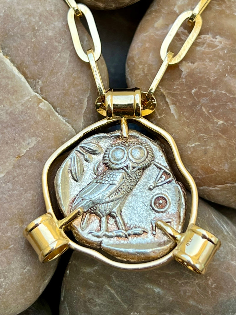 Athena and Owl Gold Paperclip Necklace