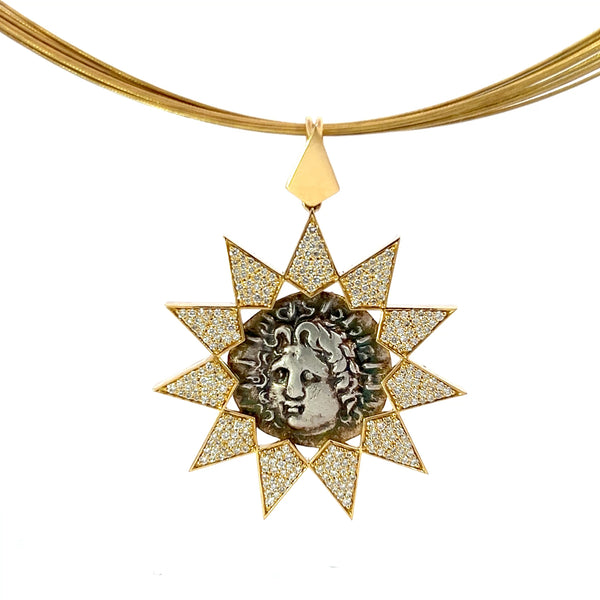 Rhodes Diamond Sunburst & Gold Cable Necklace