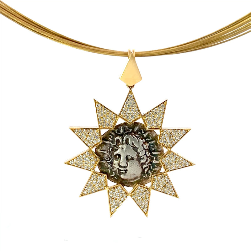 Rhodes Diamond Sunburst & Gold Cable Necklace