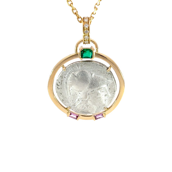 Athena & Nike Emerald & Sapphire Gold Necklace
